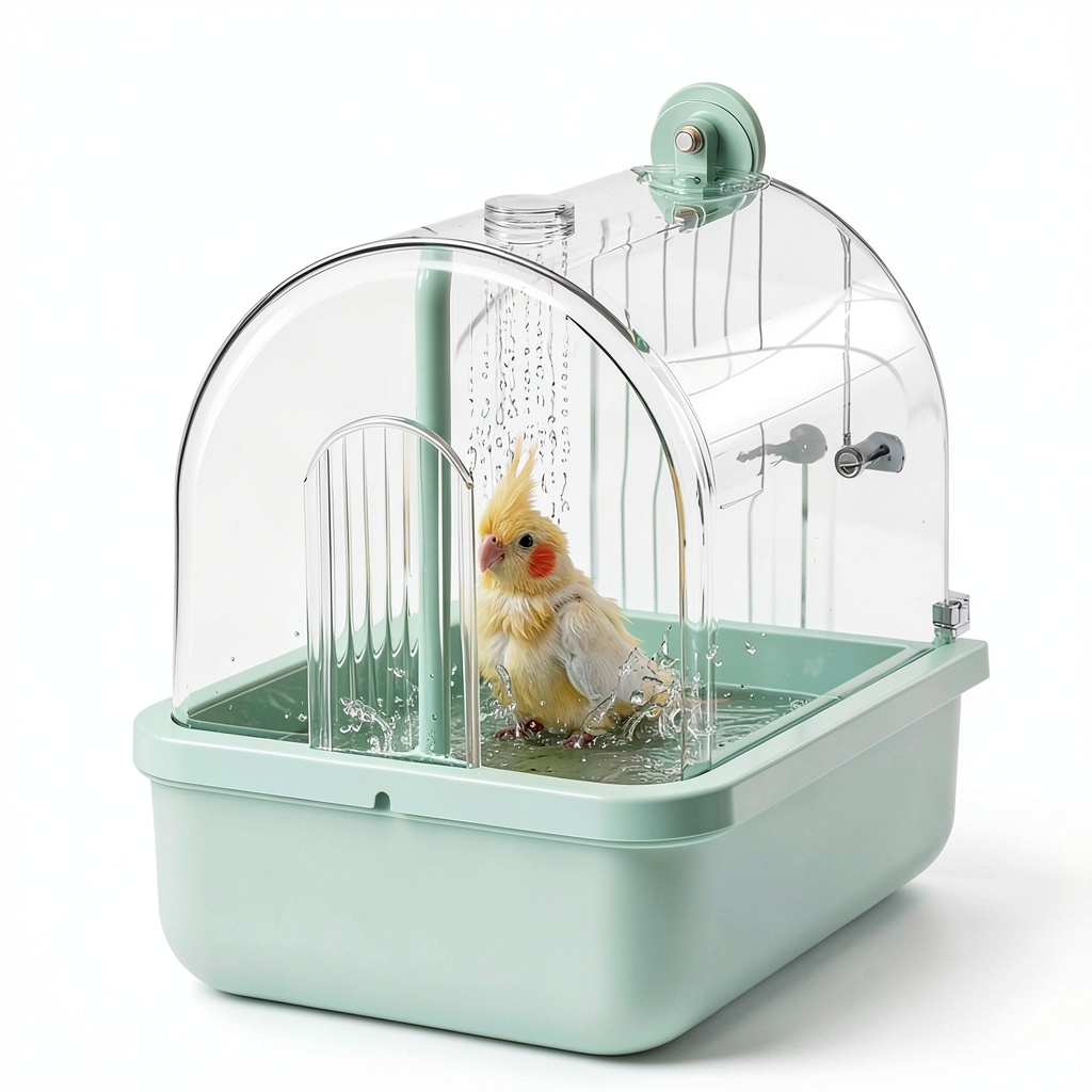 Maxdot bird bath attached to a bird cage with water flowing