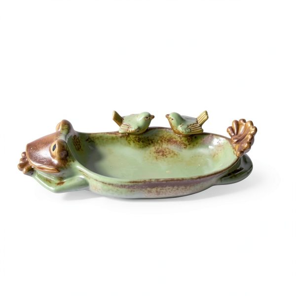 Frog Bird Feeder Ceramic Garden Bath Waterer Decorative Tray-6