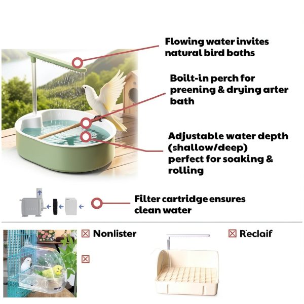 Ianjetty Bird Bath Circulating Water Rotatable Perch Pet-4