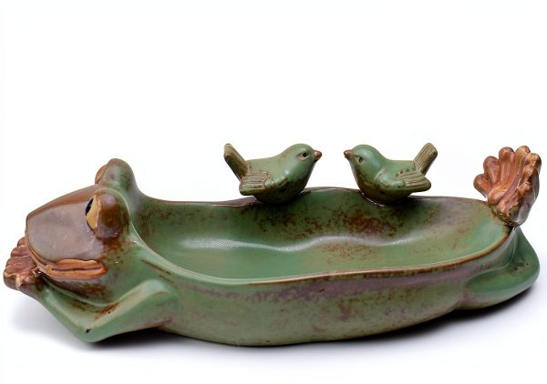 Frog Bird Feeder Ceramic Garden Bath Waterer Decorative Tray-5