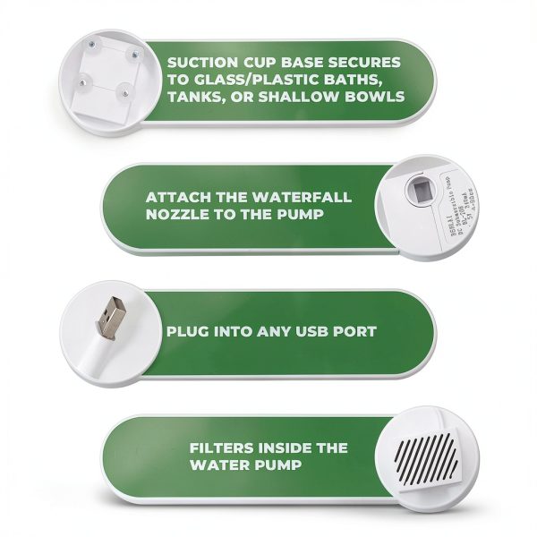 MinrzPet USB Waterfall Pump Gentle Flow Reptile Bath-3