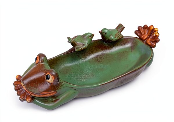 Frog Bird Feeder Ceramic Garden Bath Waterer Decorative Tray-1