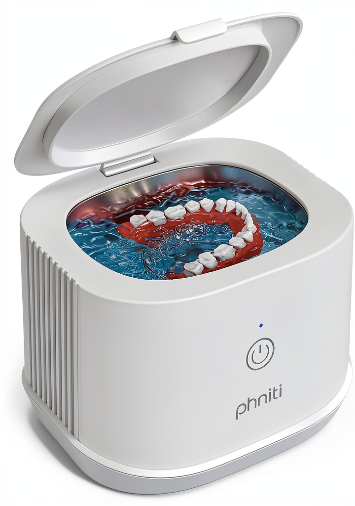 Phniti ultrasonic cleaner with stainless steel tank and items inside