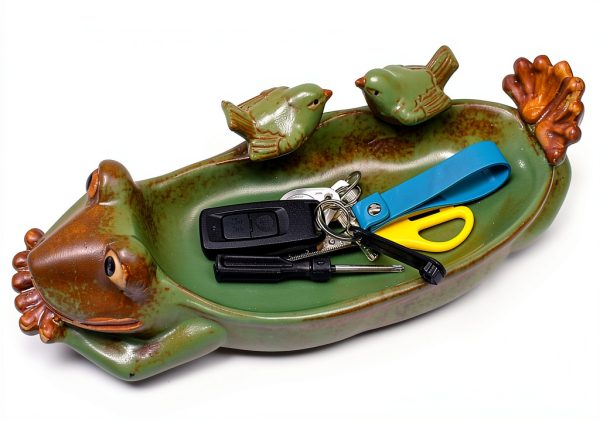 Frog Bird Feeder Ceramic Garden Bath Waterer Decorative Tray-7