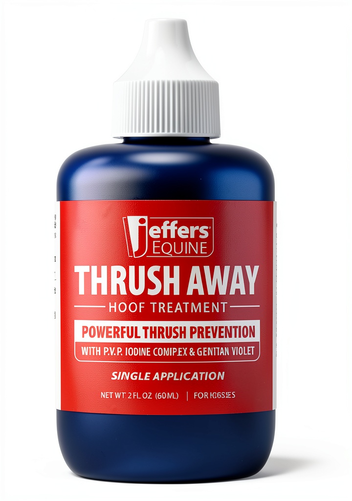 Jeffers Thrush Away bottle applied to a horse hoof