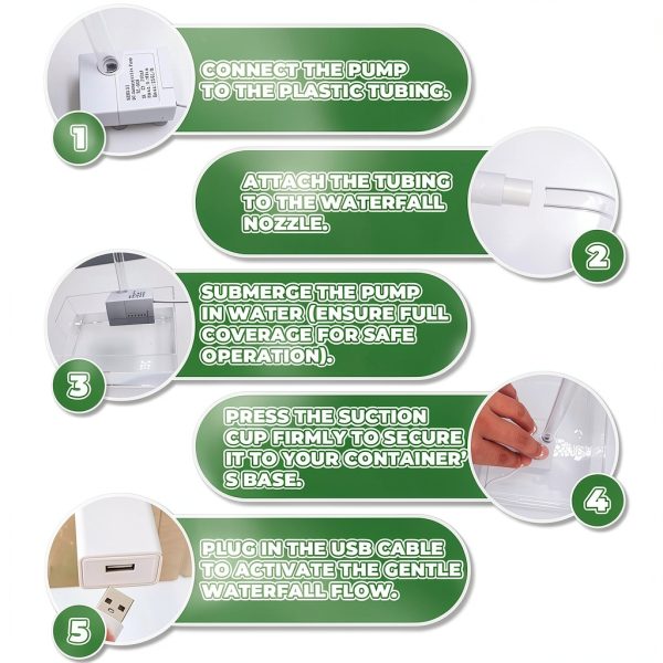 MinrzPet USB Waterfall Pump Gentle Flow Reptile Bath-4