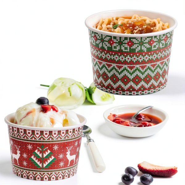 Whaline Paper Snack Bowls 48-Pack Ugly Sweater Holiday Red Green 9oz-3