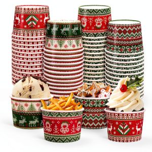Whaline Paper Snack Bowls 48-Pack Ugly Sweater Holiday Red Green 9oz-0