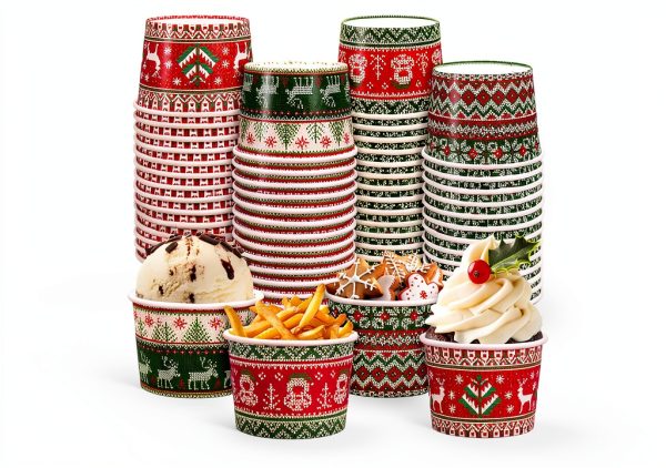 Whaline Paper Snack Bowls 48-Pack Ugly Sweater Holiday Red Green 9oz-0