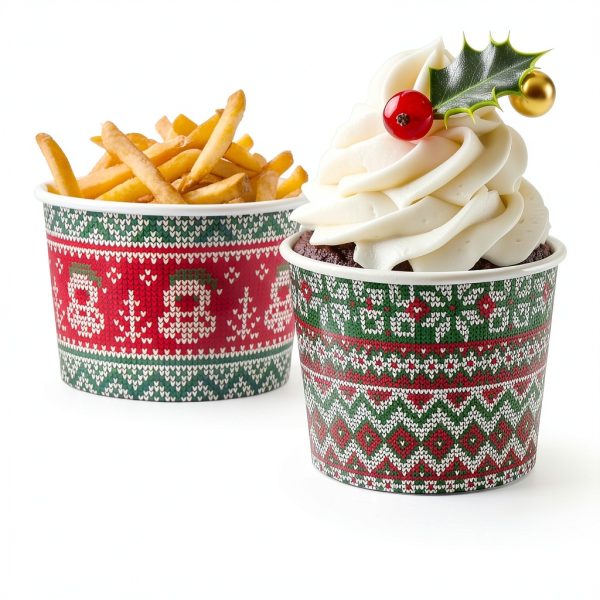 Whaline Paper Snack Bowls 48-Pack Ugly Sweater Holiday Red Green 9oz-2