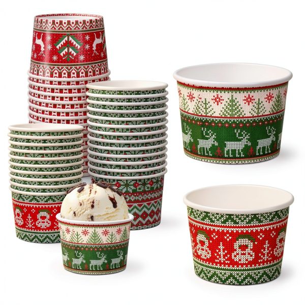 Whaline Paper Snack Bowls 48-Pack Ugly Sweater Holiday Red Green 9oz-1