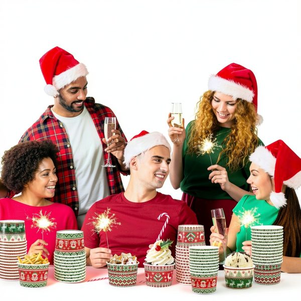 Whaline Paper Snack Bowls 48-Pack Ugly Sweater Holiday Red Green 9oz-5