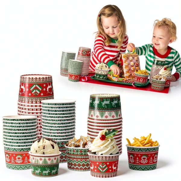 Whaline Paper Snack Bowls 48-Pack Ugly Sweater Holiday Red Green 9oz-6